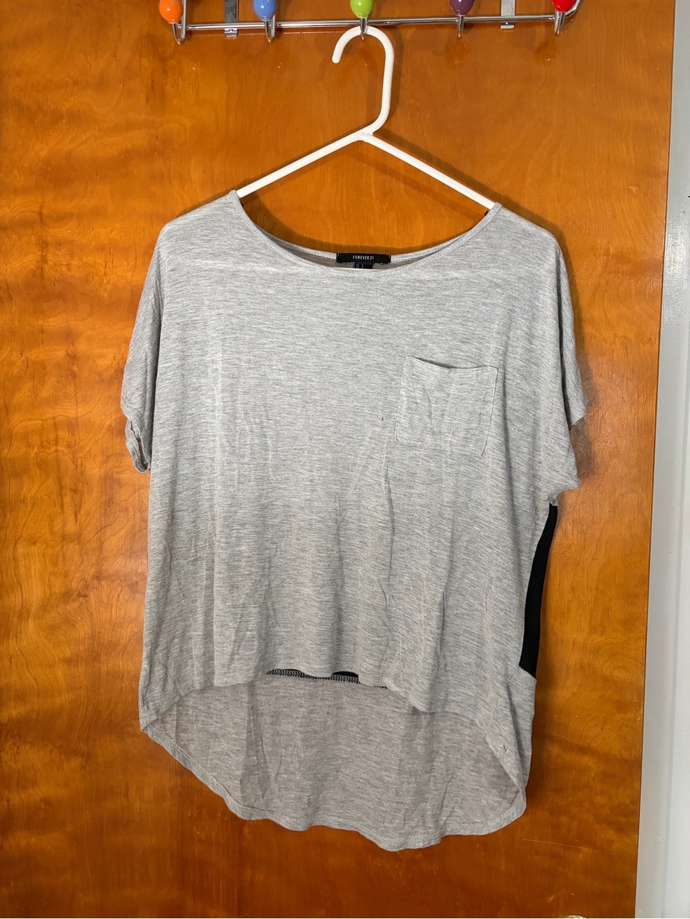Forever 21 Light Gray High-Low Pocket Short Sleeve Tee